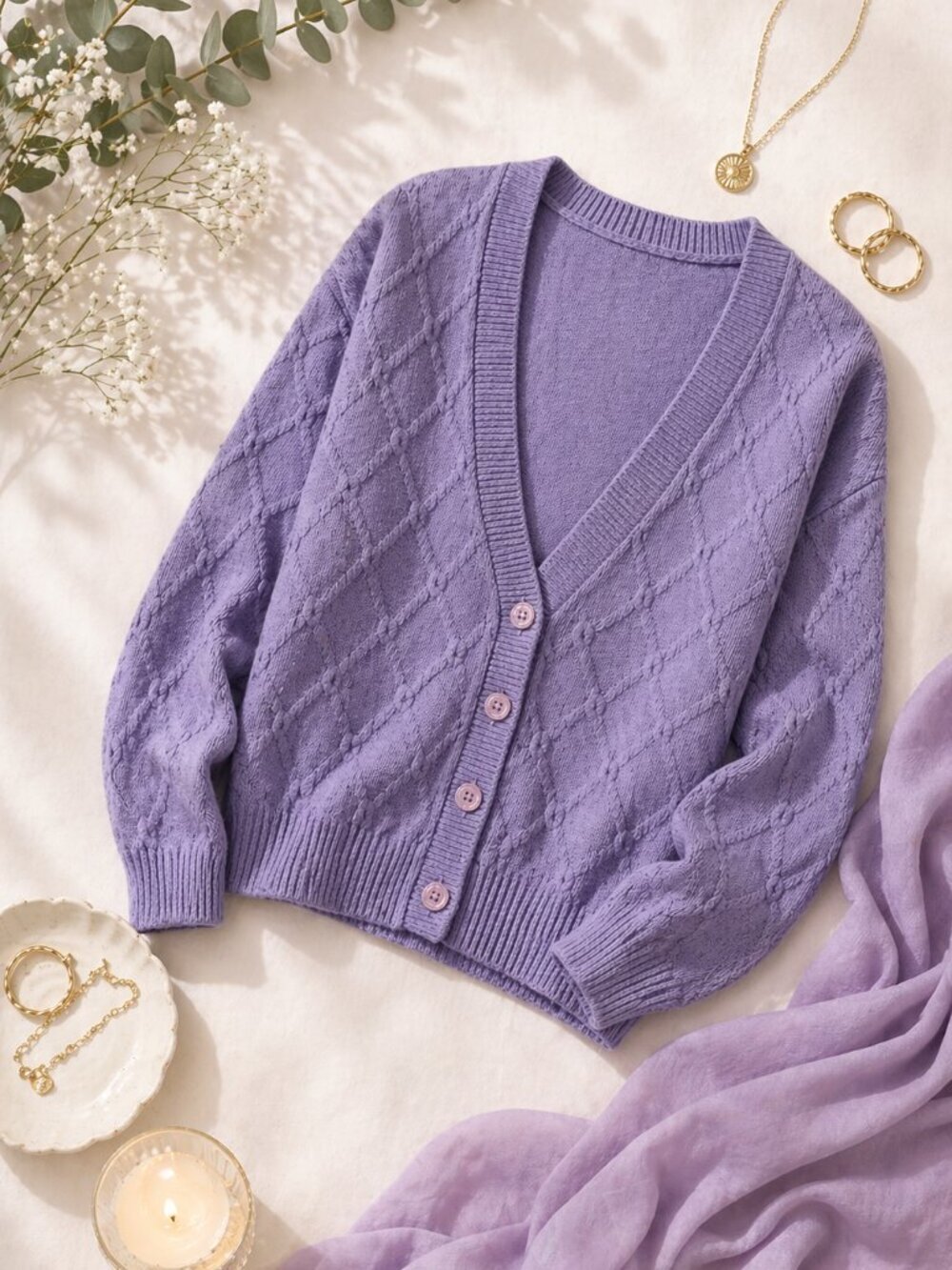 Pendleton Sophisticates Violet Diamond‑Knit Cardigan Sz 5 USA